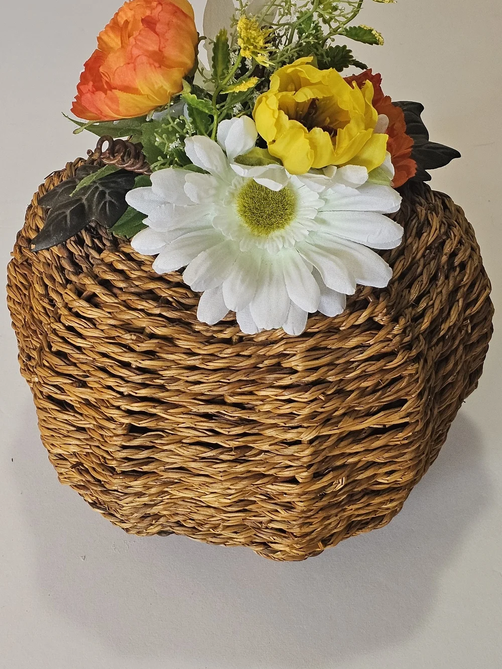 Woven Basket with Artificial Flowers Floral Decor